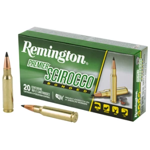 Remington Premier Scirocco Bonded .308 Win 165 gr ammunition box and rounds