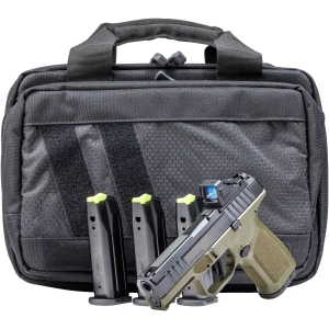 Rost Martin RM1C 9mm handgun bundle with Viridian RFX11 green dot, four magazines, and padded pistol case (OD Green)