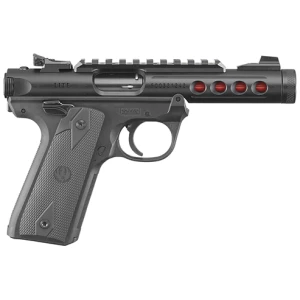 Ruger Mark IV 22/45 Lite 22 LR USMC red port side view with threaded barrel