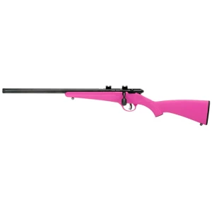 Savage Rascal FV-SR left-hand .22 LR single-shot rifle with pink synthetic stock