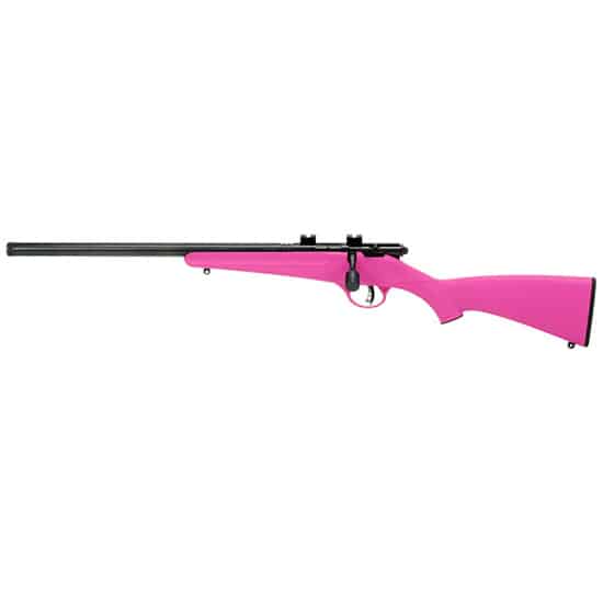 Savage Rascal FV-SR left-hand .22 LR single-shot rifle with pink synthetic stock