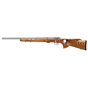 Savage 93R17-BTVLSS .17 HMR left-hand rifle with 21-inch stainless heavy barrel and brown laminate thumbhole stock