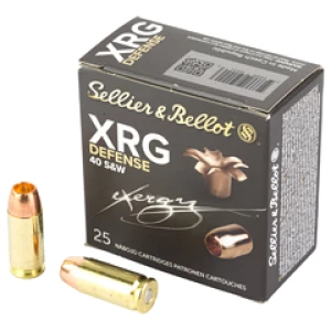 Sellier & Bellot XRG Defense .40 S&W 130gr ammunition box, 25 rounds
