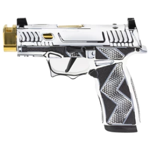 Sig Sauer P365X Komodo Anime 9mm pistol in white Cerakote with compensated slide and night sights