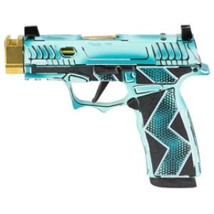 Sig Sauer P365X Komodo Anime 9mm compact pistol blue gold Cerakote compensated barrel