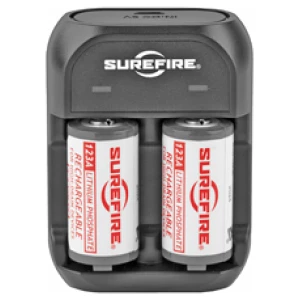 Surefire SFLFP123 rechargeable CR123A battery kit with two-bay charger and USB cable