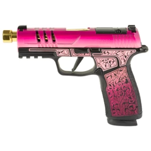 Sig Sauer P365 XMAC Gold Lady pink gradient Cerakote pistol with 4.3in threaded barrel