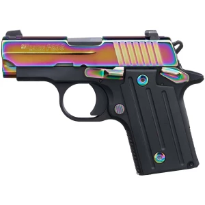 Sig Sauer P238 Rainbow Titanium .380 ACP 2.7in pistol with high-polish rainbow slide and black frame