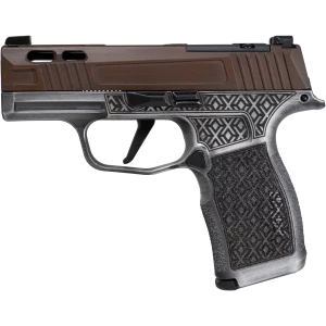 Sig Sauer Shark Coast Tactical X Debacle P365X with brown Cerakote slide and grey X-stippled frame