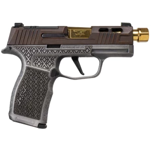 Sig Sauer Shark Coast Tactical X Debacle P365X brown Cerakote slide grey X-stippled frame gold threaded barrel