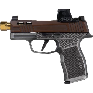 Sig Sauer P365X Shark Coast Tactical Debacle - distressed brown slide, grey frame, RomeoX optic