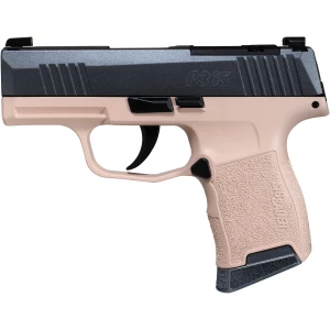 Sig Sauer P365 Peach Fuzz with blue Cerakote slide and light pink frame by Shark Coast Tactical