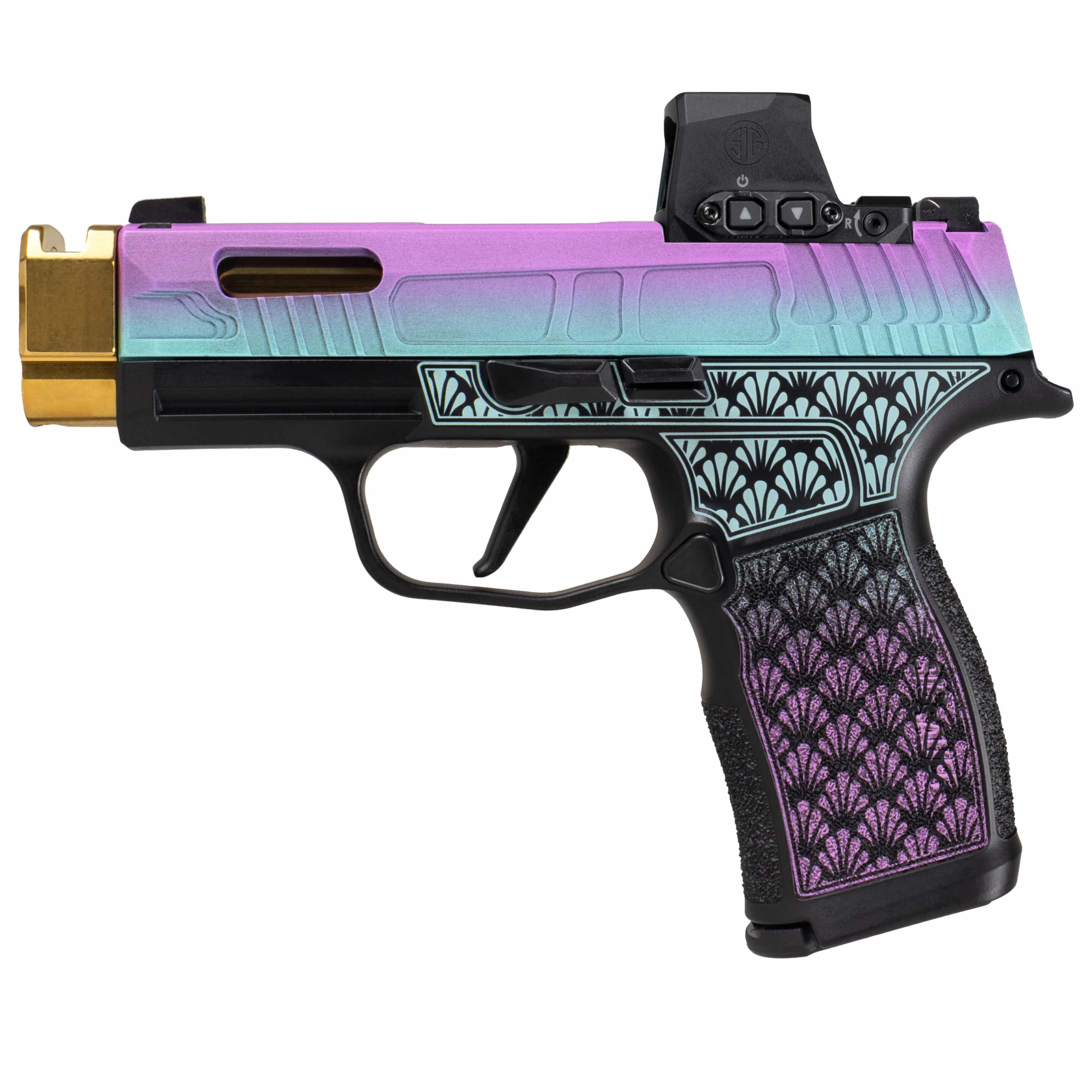 Sig Sauer P365X Island Bug purple green Cerakote with Romeo-X red dot and custom slide