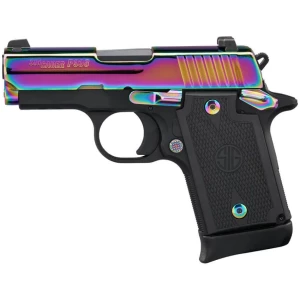 Sig Sauer P938 Rainbow Titanium 9mm pistol with 3-inch barrel and Hogue G10 grips