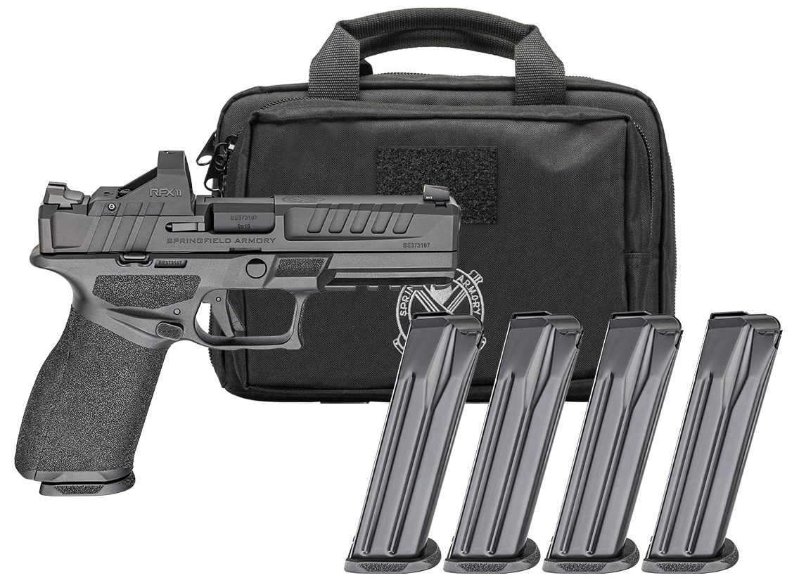 Springfield Armory Echelon 9mm 4.5-inch pistol with Viridian RFX11 green-dot optic and magazines