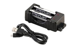 Streamlight SL-B26 charger kit with two 18650 batteries and USB cord
