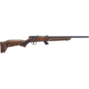 Savage Mark II Minimalist .22 LR rifle with 18in threaded barrel and brown laminate stock