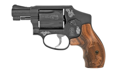 Smith & Wesson Model 442 engraved J-frame .38 Special 5-shot revolver with wood grips and presentation case
