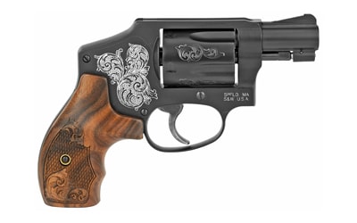 Smith & Wesson Model 442 engraved J-frame .38 Special 5-shot revolver with wood grips and presentation case