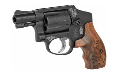 Smith & Wesson Model 442 engraved J-frame .38 Special 5-shot revolver with wood grips and presentation case