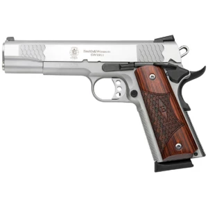 Smith & Wesson SW1911 E-Series .45 ACP 5 inch satin stainless pistol with wood laminate grips