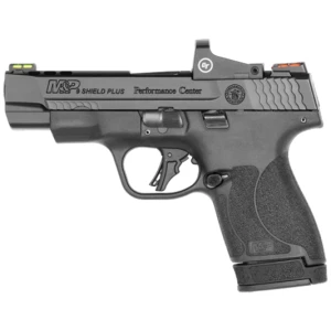 Smith & Wesson M&P Shield Plus Performance Center 9mm 4-inch ported pistol with Crimson Trace 4 MOA red dot and fiber optic s