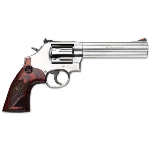 Smith & Wesson 686 Plus Deluxe 6-inch satin stainless revolver with textured wood grip
