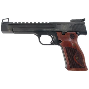 Smith & Wesson Model 41 Performance Center .22 LR 5.5-inch blued pistol with wood target grips and Picatinny-style rail