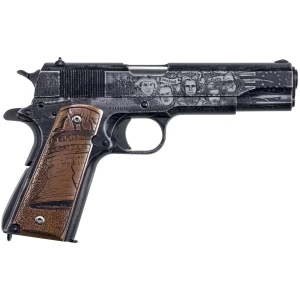 Auto-Ordnance Revolution 1911 pistol .45 ACP 5 inch distressed Cerakote with Betsy Ross engraved copper grips