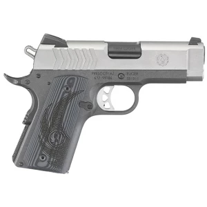 Ruger SR1911 Officer-style 9mm pistol with stainless slide, tungsten-gray aluminum frame and checkered G10 grips