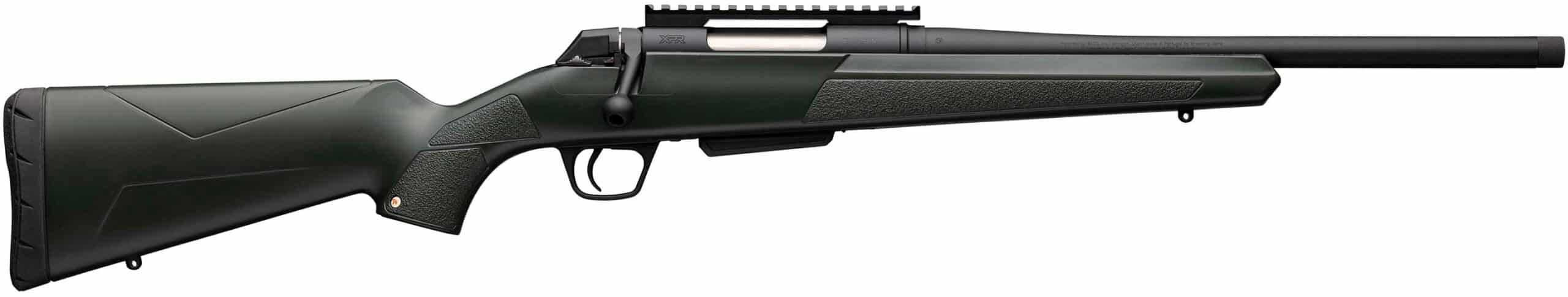 Winchester XPR Stealth 6.5 Creedmoor rifle with 16.5-inch threaded button-rifled barrel and green synthetic stock