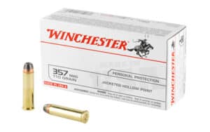 Winchester USA .357 Magnum 110 gr JHP 50-count box, brass-cased ammunition