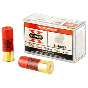 Winchester Super-X 12 Gauge turkey shotshell 10-count box with copper-plated #4 shot