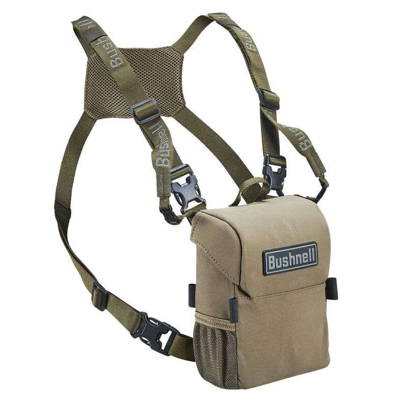 Bushnell Vault binocular pack and harness with forward-opening magnetic lid and internal pockets