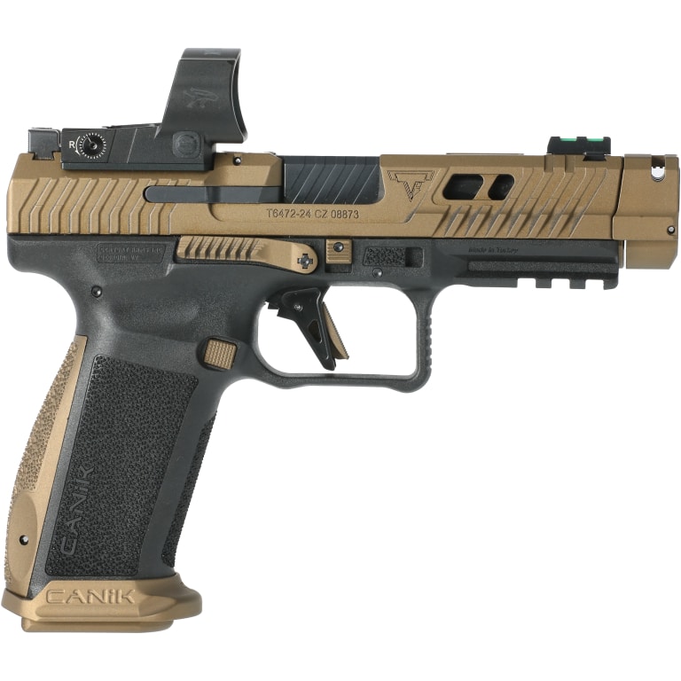 Canik TTI Combat 9mm pistol 4.62in ported barrel bronze slide black polymer frame with MeCanik MO3 optic