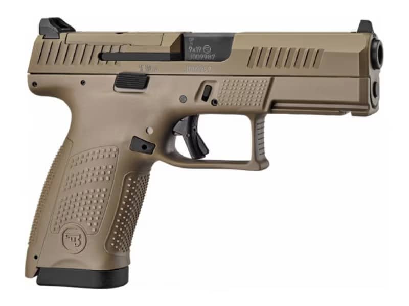 CZ P-10 C optic-ready 9mm pistol flat dark earth with fixed 3-dot sights and two magazines