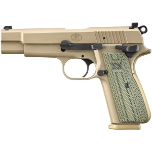 FN High Power 9mm pistol, 4.7-inch barrel, Flat Dark Earth / Dirty Olive G10 grips