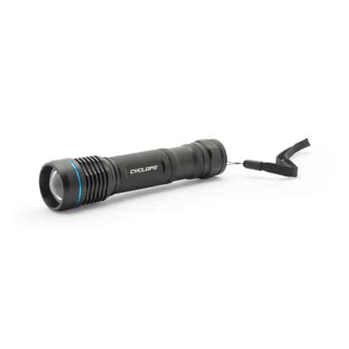 Cyclops Steropes 700 rechargeable black anodized flashlight, 700 lumens, twist focus