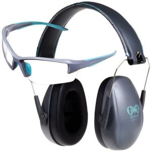 Girls With Guns Assure safety glasses and earmuffs combo gray frame clear lenses 23 dB NRR