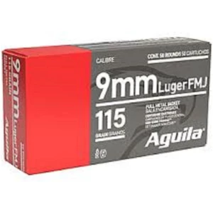 Aguila 9mm Luger FMJ ammunition 1000rd case with 50-round boxes and brass casings