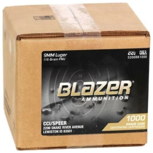 CCI Blazer Brass 9mm Luger 115 gr FMJ ammunition 1000 count box