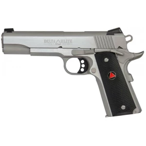 Colt Delta Elite 10mm 5-inch stainless 1911 pistol with Novak white-dot sights and black composite grips