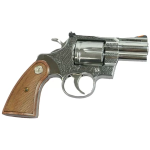 Colt Python .357 Mag 2.5" barrel revolver with historic wood medallion grips and filigree frame
