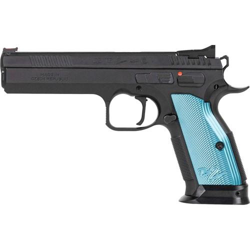 CZ TS 2 9mm pistol black steel frame blue aluminum grips fiber optic front sight