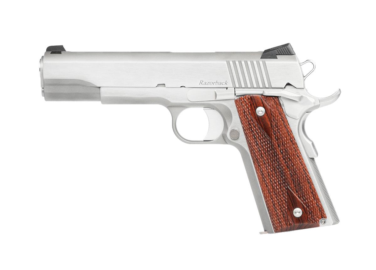 Dan Wesson Razorback 10mm 5-inch stainless 1911 pistol with cocobolo wood grips