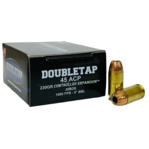 Double Tap .45 ACP 230 gr JHP ammunition box, 20 rounds