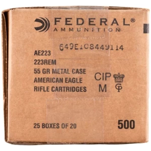 Federal Ammunition American Eagle .223 Rem 55 gr FMJ 500rd case product image