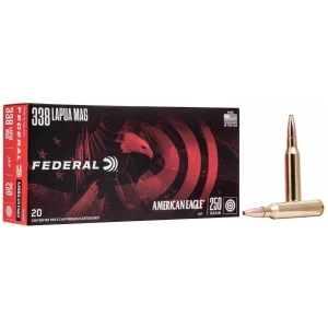 Federal American Eagle .338 Lapua Magnum 250 gr jacketed soft point ammunition 20rd box