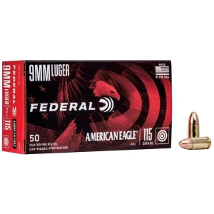 Federal American Eagle 9mm Luger 115 gr FMJ 1000-count case packaging