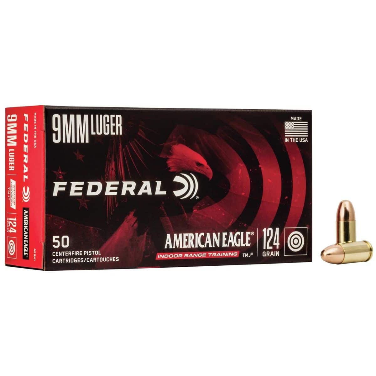 Federal American Eagle 9mm Luger 124 gr TMJ 50-count box